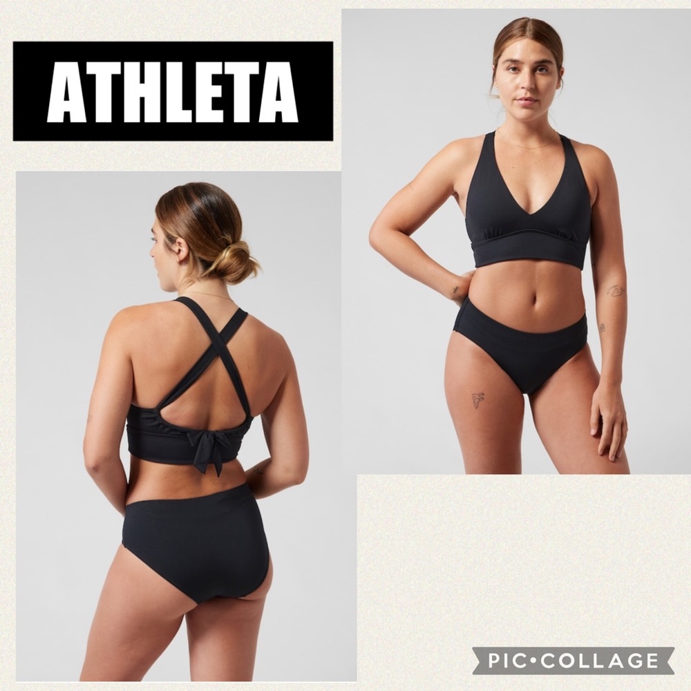 NWT ATHLETA Black Plunge Bikini Swim Top Small D-DD